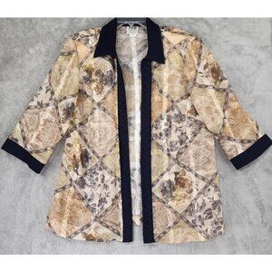 R & M Richards Jacket Womens 18W Multicolor Floral Open Front 3/4 Sleeve Vintage